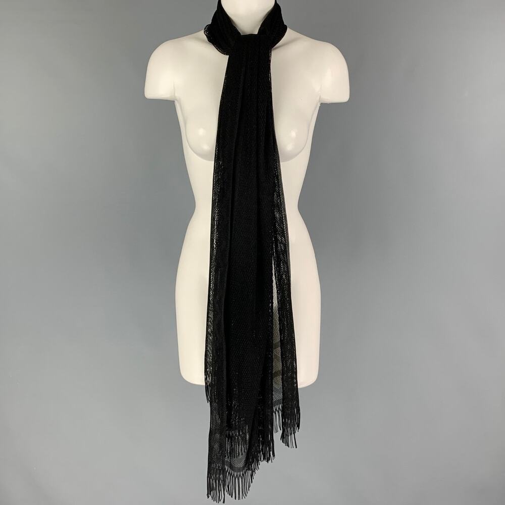 VINTAGE Black Woven Fringe Scarf